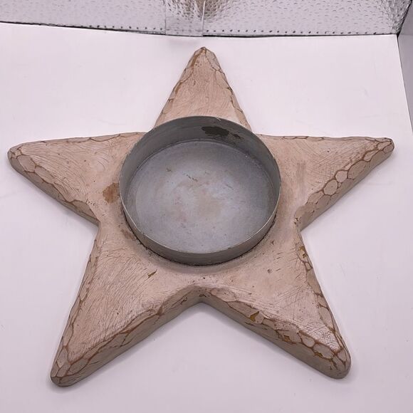 Star Shaped Distressed Wood-Like Candle Holder & Large Candle - Picture 11 of 16